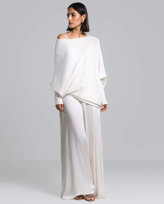 Top asymétrique en maille – Ivoire