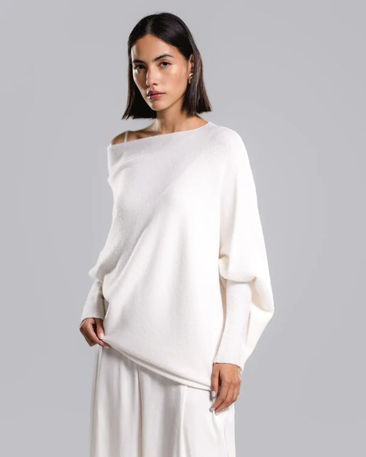 Top asymétrique en maille – Ivoire