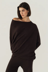 Top asymétrique en maille – Brun espresso